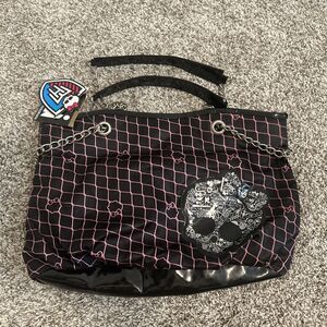 2012 Monster High Skull Grid Bow Chain Purse Black New With Tags RARE